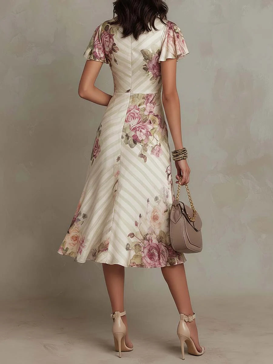 Alba | Elegante Vestito Midi in Seta con Stampa Floreale Vintage