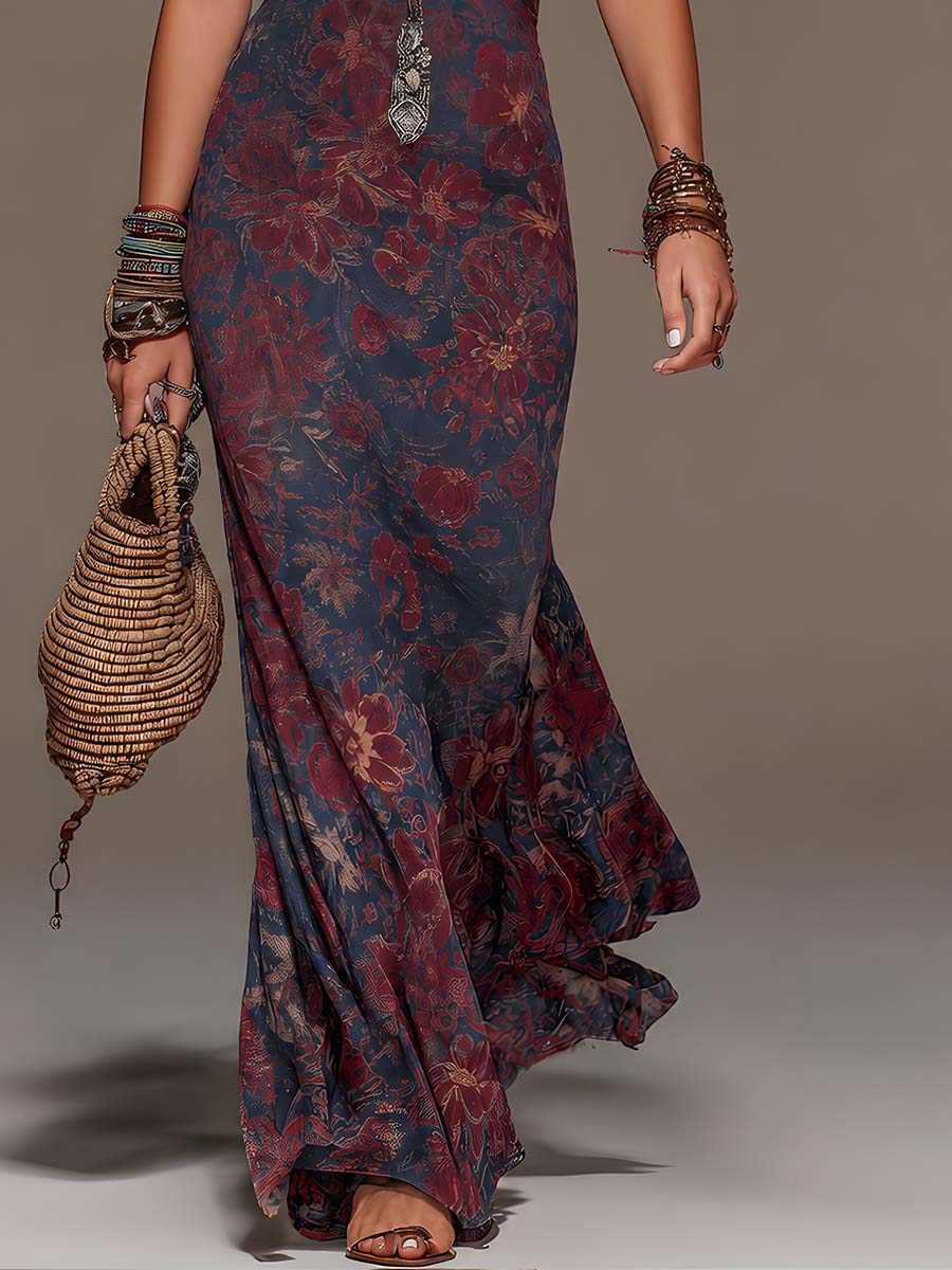 Abito Maxi in Pizzo Vintage con Collo Halter e Strascico